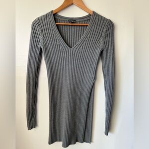 Express Ribbed Knit Gray Slit Sweater, M